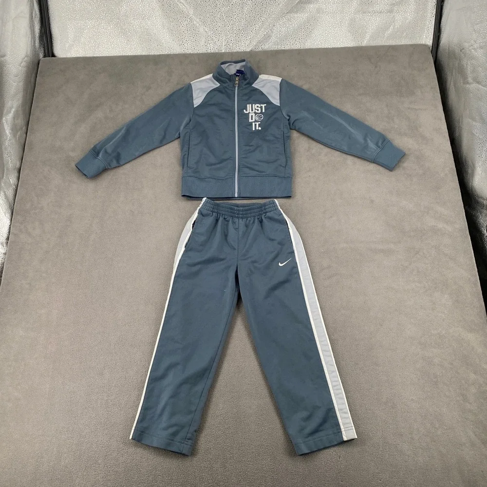 Nike Boys Tracksuit Set Blue Grey Just Do It Full Zip Jacket Pants Size 5